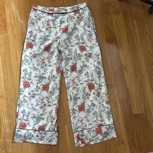 Ann Taylor Floral Wide-Leg Pants in Cream, Coral and Green and Black Halter top